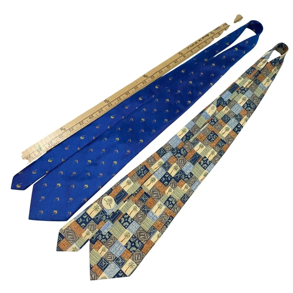 Tango Tommy Bahama Silk Tie Bundle 2pc Blue Palm Tree Patchwork Tropical Vintage